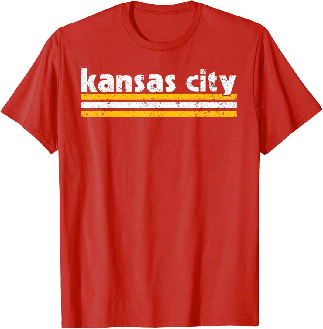 KC Tee Kansas City Retro Vintage Distressed 3 Stripes RED KC T-Shirt, 2XL