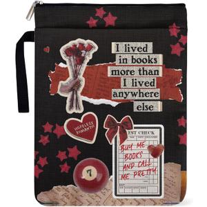 Black Lover Aesthetics Collage Pattern Book Sleeve for Book Lovers, Y2K Style Paperback Book Cover with Waterproof Zipper and Handle for Women, Librarian Reading Accessories & Bookish Group Gifts