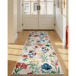 GarveeHome 2x6 Runner Rug for Hallway, Floral Washable Area Rugs Low Pile, Soft Non Slip Vintage Carpet for Living Room, Bedroom, Kitchen, Dining Room, Beige