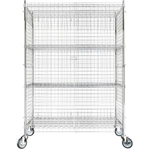 Commercial Grade NSF Listed Metal Wire Mesh Storage Chrome Mobile Security Cage Kit, 24" x 48" x 70", Perfect for Warehouse, Grocery Store, Restaurant, Dishroom