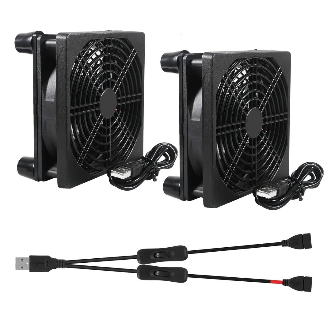 120mm Computer Fan 12V Cooling Case for Router Computer Case Receiver DVR Xbox TV Box, 120 x 25mm (2 x 120mm USB Fan)
