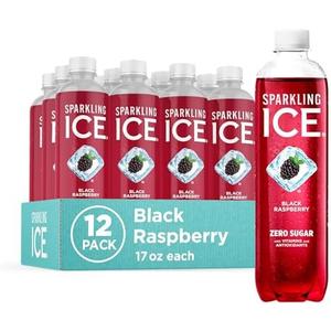 Sparkling Ice, Black Raspberry Sparkling Water, Zero Sugar Flavored Water, with Vitamins and Antioxidants, Low Calorie Beverage, 17 fl oz Bottles (Pack of 12),BB Date: 03/23/26