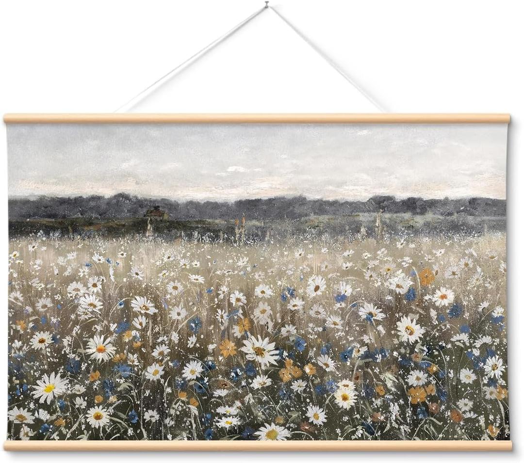 VIYYIEA Extra Large Canvas Wall Art, 36x54 Inch Vintage Wildflower Landscape, Neutral Floral Meadow Wall Decor for Living Room or Bedroom, Above Sofa (Blooming Field Flowers)