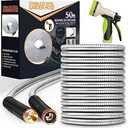 Garden Hose 50 ft, Stainless Steel Water Hose with 10 Function Nozzle Flexible, Heavy Duty, Lightweight, No-Kink, Pet Proof, Puncture Proof Hose Metal for Yard, Outdoor