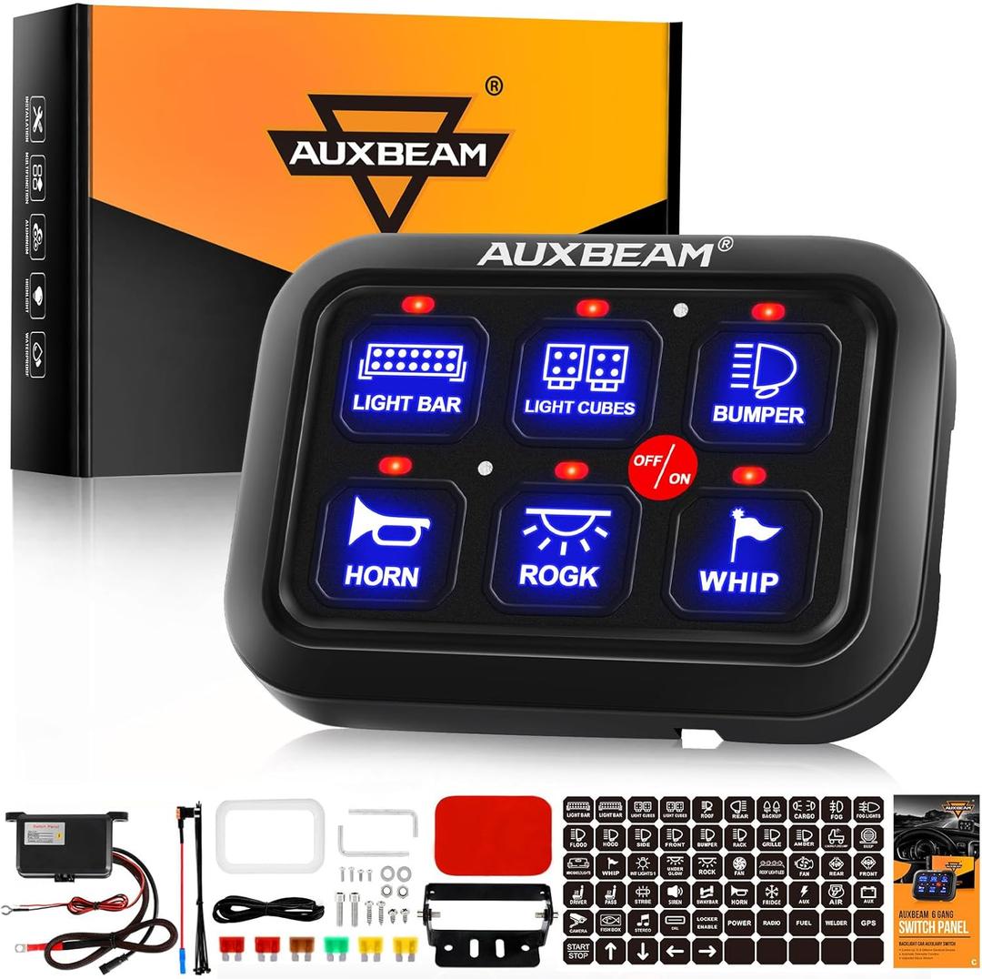 Auxbeam 6 Gang Switch Panel BC60, Universal Circuit Control Relay System Box with Automatic Dimmable On-Off LED Switch Pod Touch Switch Box for Car Pickup Truck UTV ATV Boat, Blue (Blue (No APP)) Auxbeam 6 Gang Switch Panel BC60, Universal Circuit Control Relay System Box with Automatic Dimmable On-Off LED Switch Pod Touch Switch Box for Car Pickup Truck UTV ATV Boat, Blue (Blue (No APP))