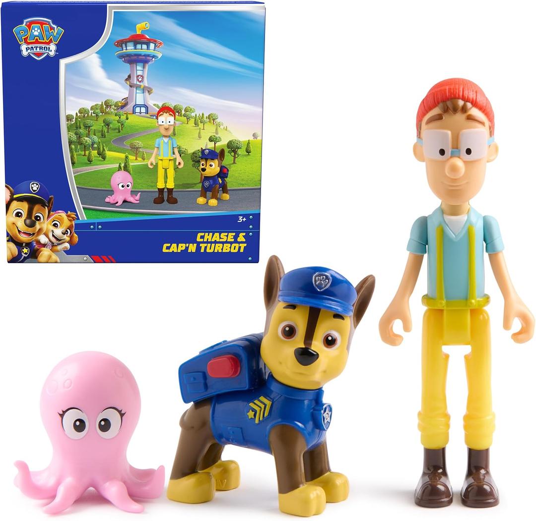 Paw Patrol, Chase & Captain Turbot Figure Pack with Baby Octopus Toy Figure, Kids Toys for Boys and Girls Ages 3 and Up