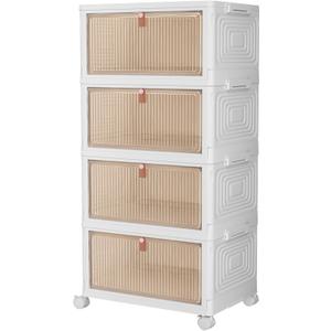 CTSNSLH 36Qt Plastic Storage Bins Organizer - 4 Tier Stackable Bins with Lids, Ideal for Bedroom, Living Room, Study, Office - Folding Storage Boxes, White