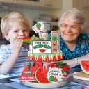 13 Pcs Summer Watermelon Tiered Tray Decor Set Farmhouse Wood Summer Wood Sign Hawaii Tiered Tray Decorations Tabletop Rustic Wooden Red Gnome Table Signs for Home Kitchen Table Decoration