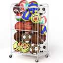 YKDIRECT 210L Rolling Ball Organizer with Locking Wheels - Large Sports Storage Basket for Basketball Soccer Football Volleyball, Steel Garage Equipment Cart with Elastic Rope for Household Storage