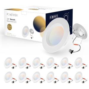 12 Pack 6 Inch 5CCT Dimmable LED Recessed Lights, Metal LED Retrofit Can Lights 12W=75W, 1200LM, Selectable 2700K-6000K, ETL and Energy Star Certified