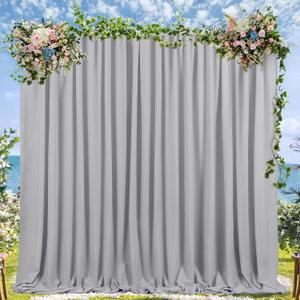Wedding Backdrop Curtains 2 Panel 5ft x 10ft Grey Polyester Backdrop Drapes for Birthday Party Decoration Ceremony Prom Stage Backdrop Curtain (2 Panels 5ft x 10ft)