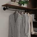 Clothes Rack 42in, Wall Mounted Garment Rack with Real Wood Shelf, Heavy Duty Hanging Clothes Rack, Multi-Purpose Hanging Rod, Space-Saving Closet Storage