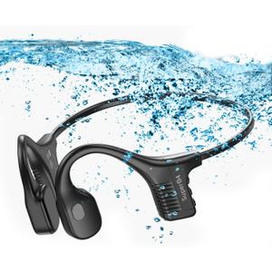 IPX8 Waterproof Bone Conduction Headphones Swimming Underwater Bluetooth Headsets with MP3 Player Open Ear Headsets with Mic Wireless Earphones Built-in 32GB Memory for Running Cycling Gym Workouts (Q4-Black)