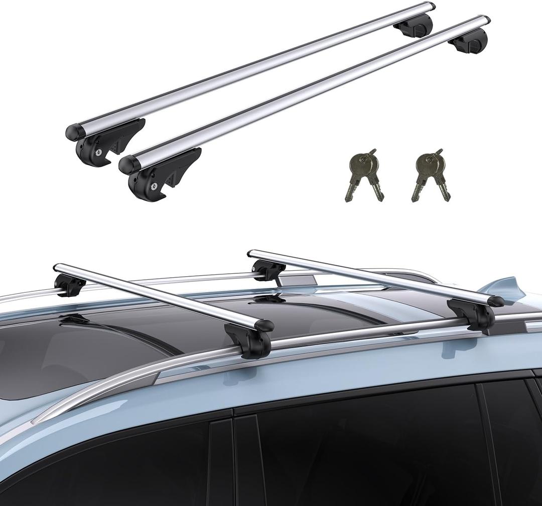 TANX Roof Rack Cross Bars with 4 Anti-Theft Locks | Heavy-Duty Universal Roof Rack (200lbs Capacity) | Universal Cross Bars That Fit Most Raised Side Rails Vehicles/SUVs (with Gap Design)