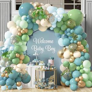 143PCS Matte Balloon Garland Kit - 18Inch Focal Dusty Blue, Sage Green, Metallic Gold with Cream White, Includes Multiple Sizes for Baby Shower Wedding Birthday Party Decorations