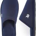 VeraCosy Men's Knitted Scottish Slippers with Soft Memory Foam Non Slip Indoor Rubber Sole (7-8, Dark Blue)