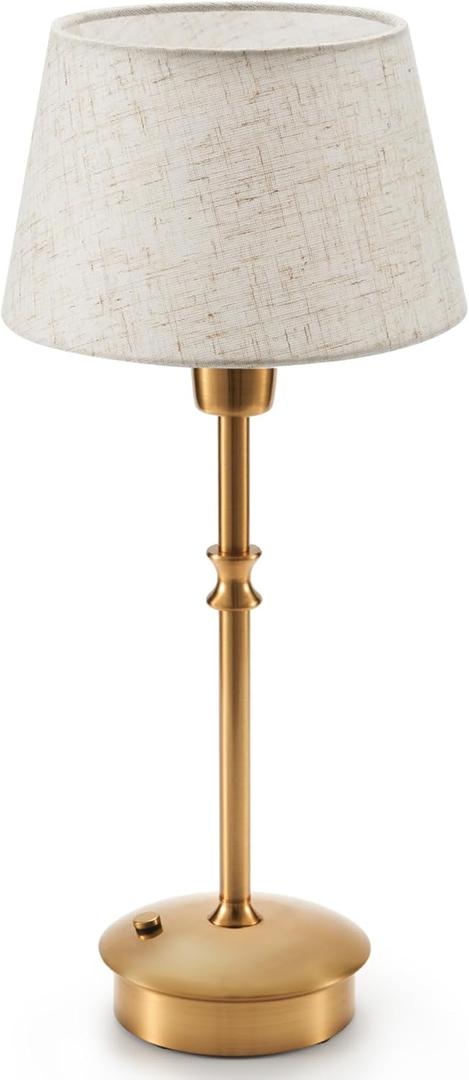 UMEXUS Cordless Lamp Rechargeable Table Lamps, 5000mAh Battery Operated Lights, 3 Level Brightness Dimmable, Portable Night Bedside Light for Patio, Restaurant, Dining, Fabric Shade, Antique Brass (Ice Cream Colored Shade)