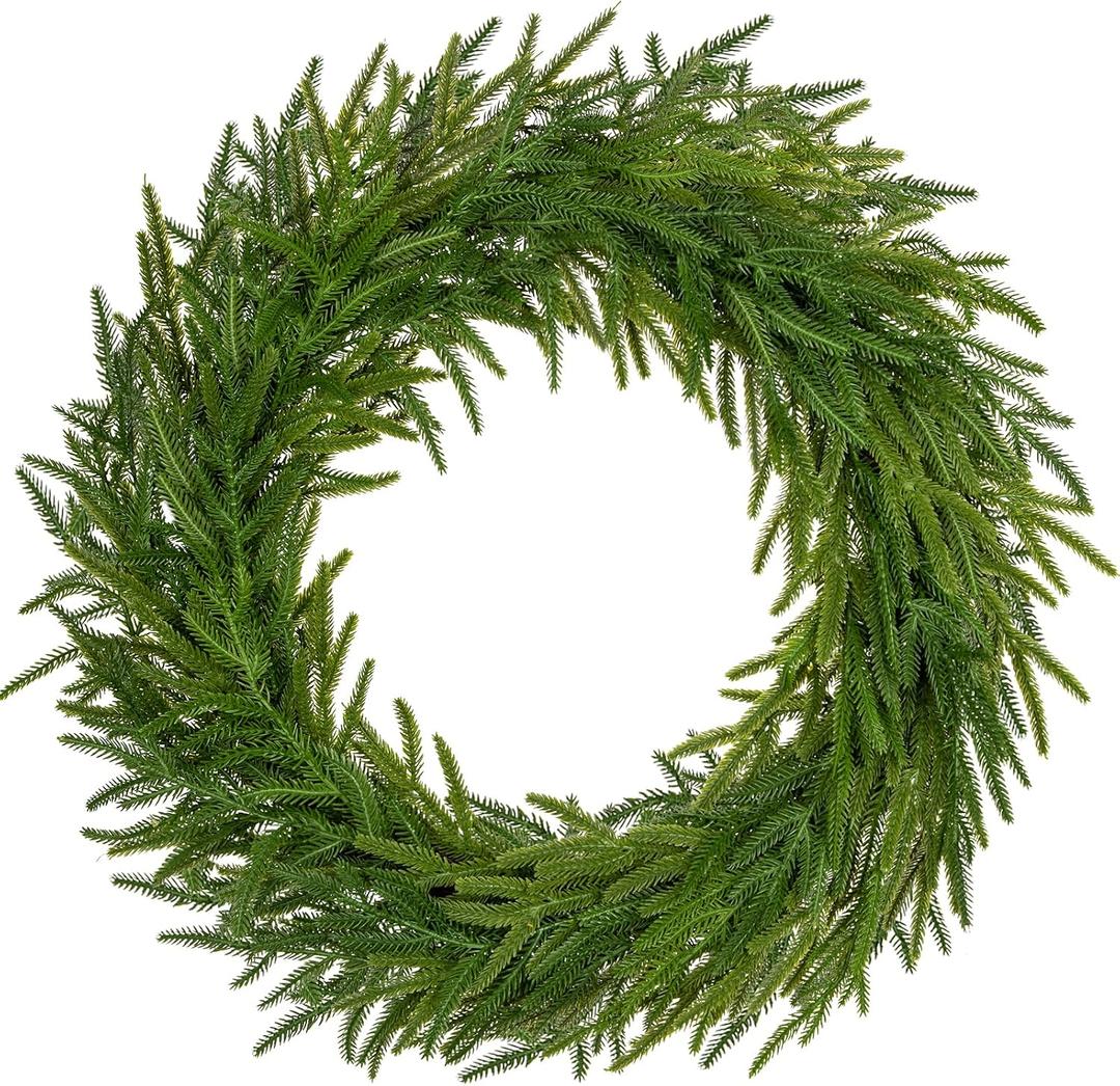 Hollyone 24" Real Touch Norfolk Pine Wreath for Front Door Large Artificial Winter Pine Plant Greenery Christmas Wreath for Front Door Window Walls Xmas Decor Indoor Outdoor Home Decoration