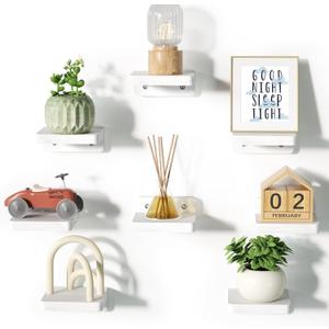 SRIWATANA Small Floating Shelves Wall Mounted, 4 Inch Wood Shelf for Decoration and Storage Set of 8, Mini Display Shelf for Bedroom, Bathroom, Kitchen, Office (White)