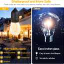 Outdoor String Lights LED 100FT Commercial Grade Heavy Duty Light String Lights with 30 Sockets 32 Shatterproof Plastic Bulbs Include 2 Spare S14 Dimmable Edison Bulbs Patio Market Cafe Light