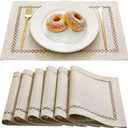 Burlap Placemats Set of 6, 12 x 18 Inch Rustic Geometric Hollow Place Mats, Heat Resistant Placemats for Farmhouse Kitchen Table Decor, Coffee 6PCS