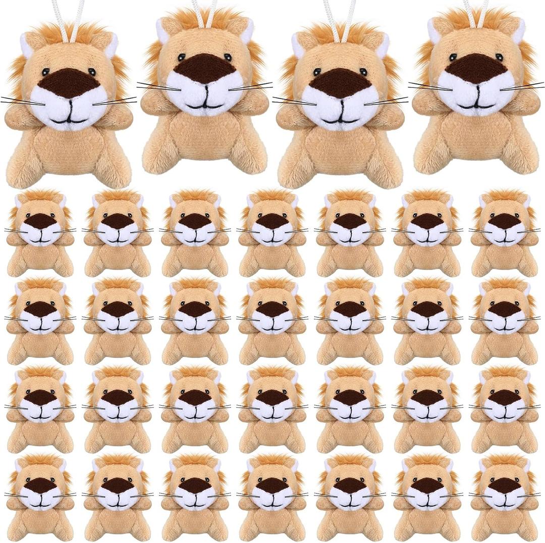 Shappy 50 Pcs Mini Animal Plush Toys Small Stuffed Animals Bulk Cute Tiny Plushies Keychains for Gift Party Carnival Prize (Lion)