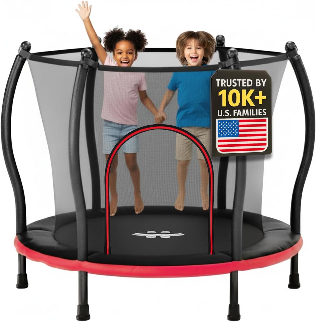 Happin 55 Trampoline for Kids with Safety Enclosure, Indoor & Outdoor Toddler Trampoline, Ultra Safe Design with Multi Activity Accessories, Perfect Toddler Gift for Boys & Girls Ages 18