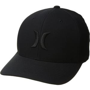 Hurley Mens Baseball Cap - Curved Brim Flexfit Fitted Hats for Men (Small-Medium, Black/Black)