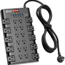 Extension Cord 10 Ft, SUPERDANNY Power Strip Surge Protector with 6 USB Charging Ports and 22 AC Outlets, 1875W/15A, 2100 Joules, Flat Plug Power Outlet for Home, Office, Dorm, Gaming Room, Black