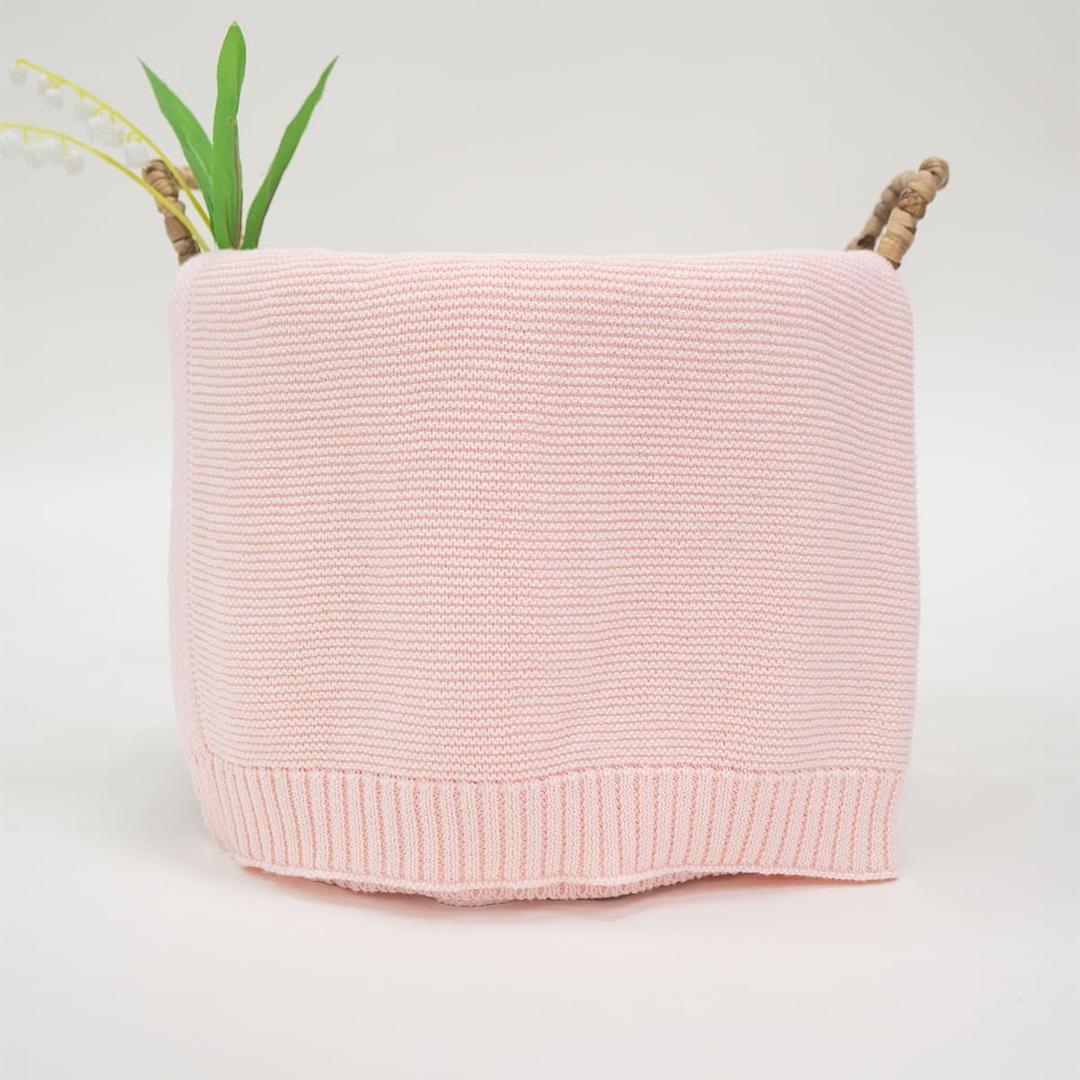 Baby Knit Blanket, Soft Breathable Cotton Blankets Newborn Knitted Blanket Swaddle Blankets Gifts for Baby Newborn Toddler Shower Boy Girl New Mom Birthday Christmas - Pink - 30x40