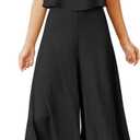 ROYLAMP Women's Summer 2 Piece Outfits Round neck Crop Basic Top Cropped Wide Leg pants Set Jumpsuits Black M