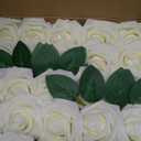 AmyHomie Artificial Flower Ivory Rose 25pcs Real Looking Fake Roses w/Stem for DIY Wedding Bouquets Centerpieces Arrangements Party Baby Shower Home Decorations