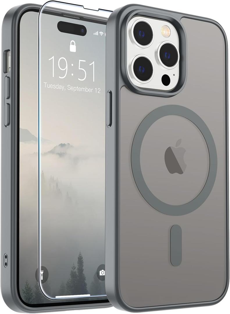 SUPFINE Magnetic for iPhone 14 Pro Max Case (Compatible with MagSafe) (Military Grade Drop Protection) Slim Translucent Matte Shockproof with Anti-Fingerprint Phone Case,Gray