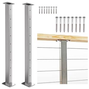 2 Pack Stainless Steel Cable Railing Posts 36inch Level Line Intermediate Post(22") for Deck Cable Railing System (Silvery, 36IN)
