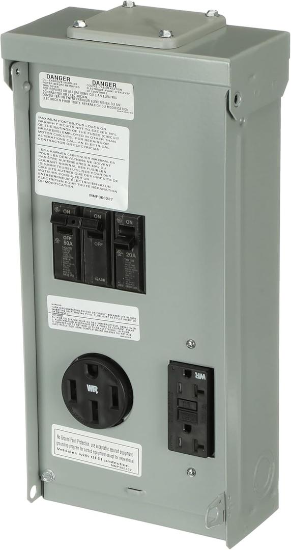 MIDWEST U055C010P 50-20 Amp Gfi Service  RV Power Outlet Panel  20A GFCI RECPT 70A  RV Pedestals  RV Surface Mount Panel  120/240 VAC