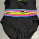 BMJL Women's High Waisted Bikini Sets Sporty Two Piece Swimsuits Color Block Cheeky High Cut Bathing Suits (Black, L)