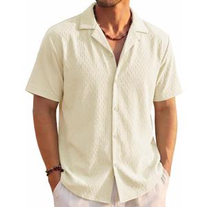 EKLENTSON Men Button Down Shirts Summer Beach Casual Shirt Beigewhite 2XL (White, XXL)