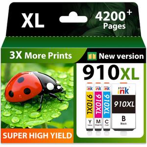 910XL Ink Cartridges for HP Printers Replacement for HP 910 910XL Ink Cartridges Combo Pack Work for HP OfficeJet Pro 8020 8025 8028 8035 8010 8015 8018 8022 Printers, 910XL Black and Color, 4 Pack