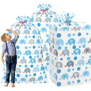 Zonon 3 Pcs 56'' Extra Large Baby Shower Bag Elephant Oversized Holiday Plastic Gift Bags Jumbo Storage Wrapping for Birthday Party Favors Gift Wrap(Blue)