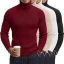 Velvelhall 4 Pack Men's Big and Tall Turtleneck Shirts, Cotton Ribbed Long Sleeve Slim Fit Mock Neck Light Pullover Sweaters(Wine Red, Apricot, White, Black, 4X-Large)