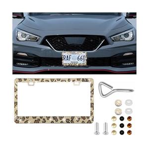 Zpana Bling Car License Plate Frame, Crystal Rhinestones Leopard Print Vehicle License Plate Holder Cover with Screws Caps for Woman Girl, Auto Tag Bracket, Universal for SUV Sedan Truck
