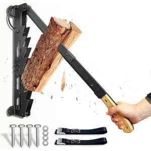 3-in-1 Wall Mounted Kindling Splitter for Wood Portable Metal Manual Fire Wood Kindling Splitter Hand Sturdy Firewood Cutter Heavy Duty Firewood Log Splitter Crackers Wedge for Indoor or Outdoor (Black)
