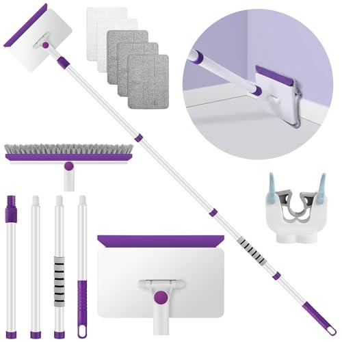 Baseboard Cleaner Tool with Handle, 60" Extendable Long Handle Baseboard Cleaner with 5 Reusable Pads for Baseboards Cleaning, Ceiling, Wall, Floor, Bathroom Kitchen