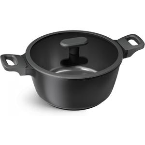 PRICUSIS Nonstick Stock Pot with Silicone Rim Tempered Glass Lid, 4.5/7 QT Soup Pot Casserole, Cooking Pot, Induction Compatible, Dishwasher Safe, Ideal for Pasta & Stews, PTFE PFOA Free, Black Sesame