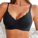 Avidlove Bras for Women No Underwire Seamless Push Up Bra Wireless Soft Bralettes Scalloped Full Coverage Everyday Bra (Medium, Black)