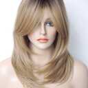Beth Dutton Medium Length Layered Wig with Bangs - Synthetic Strawberry Blonde Wig for White Women (Sandy Blonde)