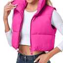Cityork Women's Winter Crop Vest Puffer Lightweight Stand Collar Padded Vest Zip Up Sleeveless Jacket Rose Red L