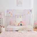 House Bed Canopy for Girls, Rainbow Tie-Dye Canopy Bed Curtains Twin with Lights, Princess Sheer Bed Canopy Scarf for Girls Room Decor (2 Panel)