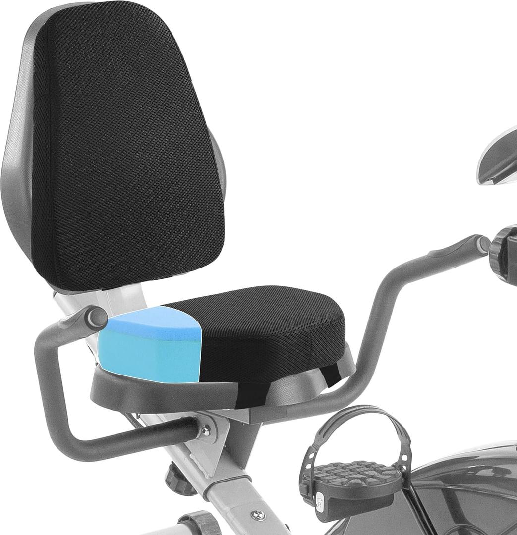 BALAPET Universal Recumbent Bike Seat Cushion Set, Extra Thick 3in Anti-Slip Seat Pad and Thickness 1.5in Lumbar Support Cushion for Recumbent Exercise Bikes, with Washable Cover and Straps