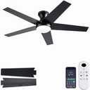 Ayaoty Ceiling Fans with Lights, 48 inch Low Profile Ceiling Fan with Light and Remote Control, Flush Mount, Reversible Motor, Dimmable, Noiseless, Black Ceiling Fan for Bedroom, Indoor/Outdoor Use
